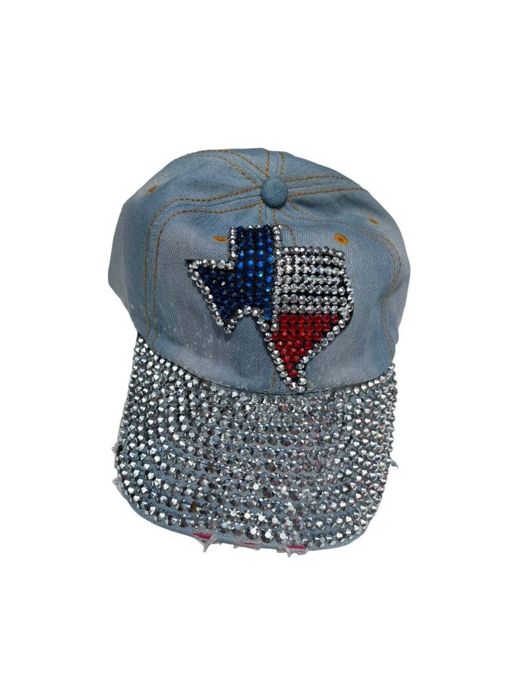 Texas State Rhinestone Denim Baseball Cap